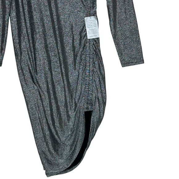 Veronica Beard Cyrus Silver Glitter Ruched Midi Cocktail Dress | L - Picture 4 of 8